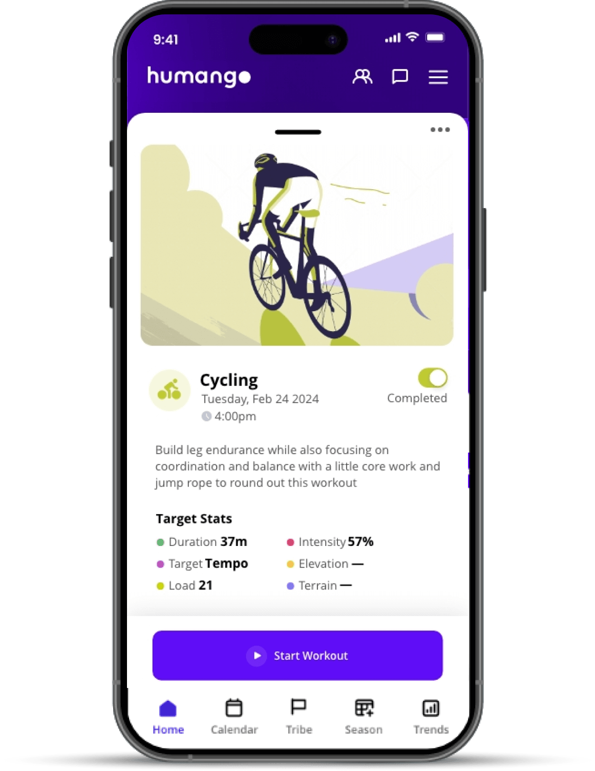 Cycling app screen