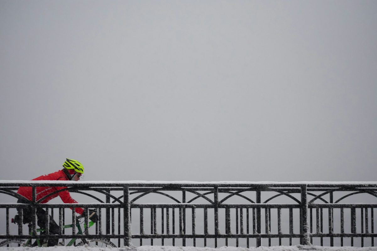 cyclist training in the winter